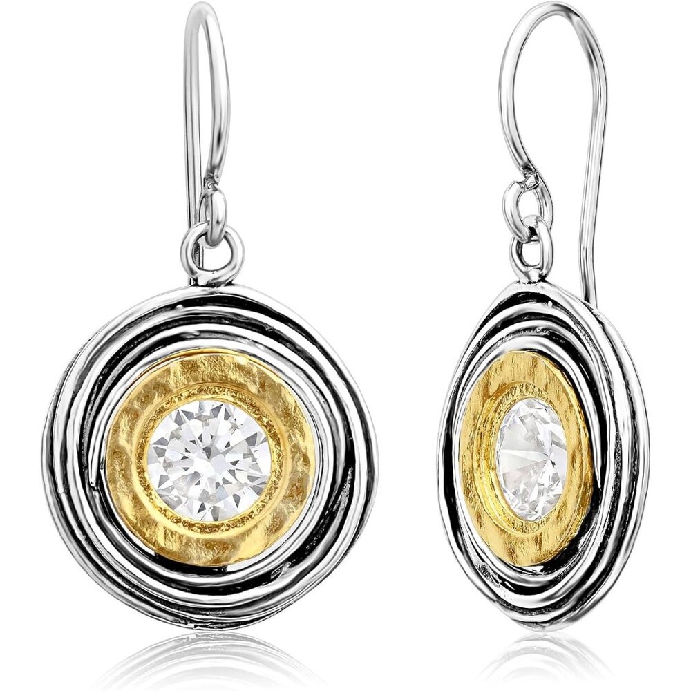 Women's Mixed Metal Two Tone Earrings Wire Wrap Dangle Artistic Jewelry